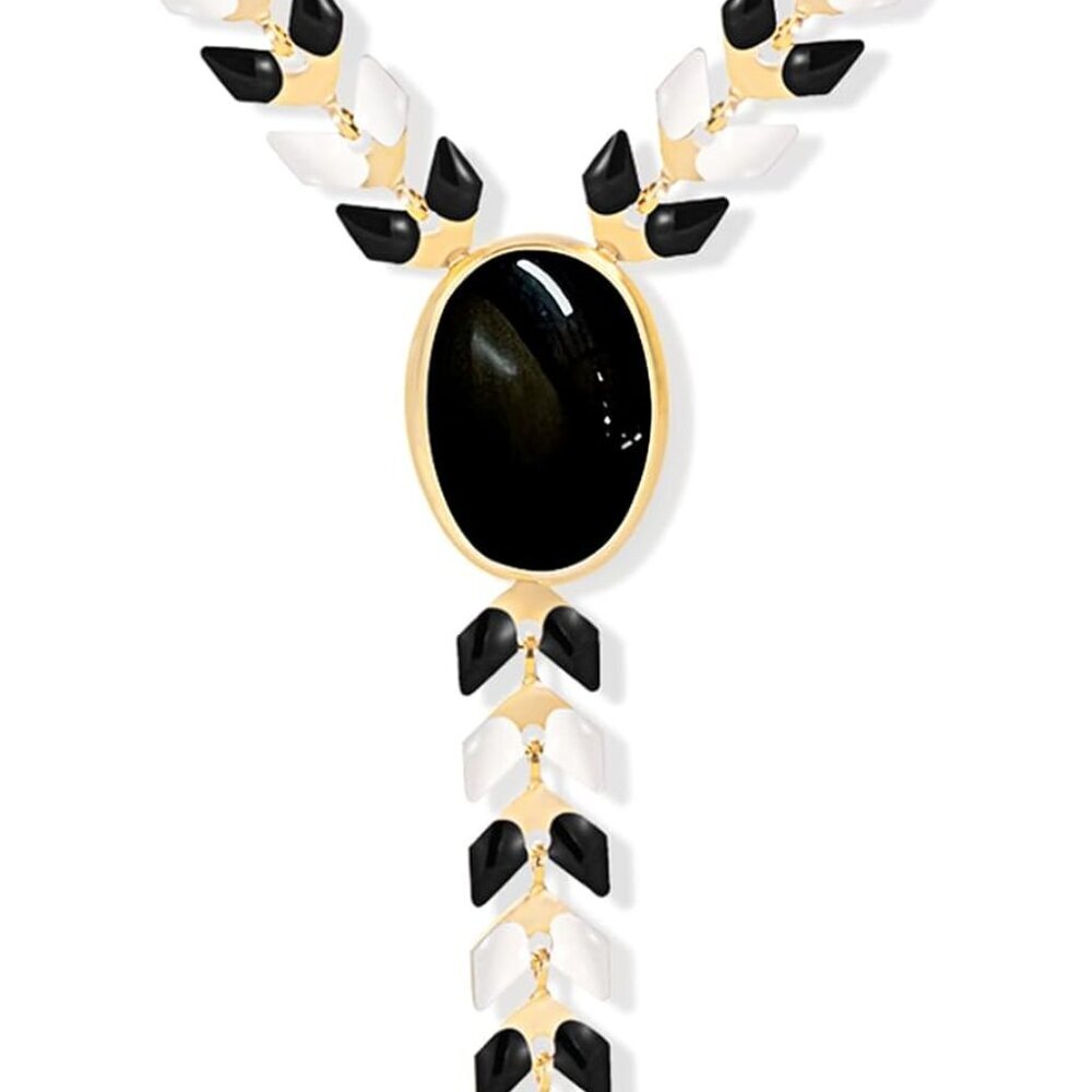 Wrangler Gold Statement Y Necklace for Women Boho 14K Plated Natural Stone Count